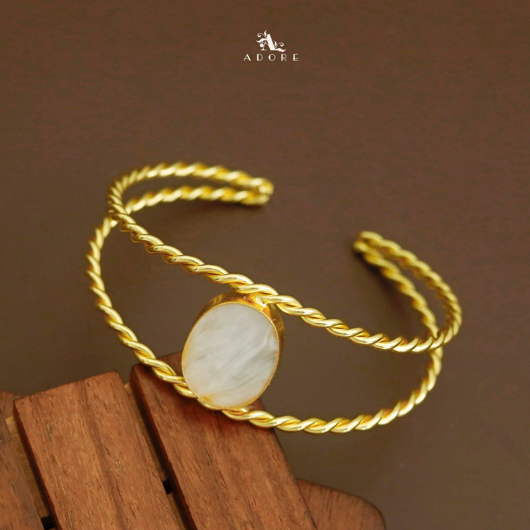 Golden Twisted Oval MOP Bangle