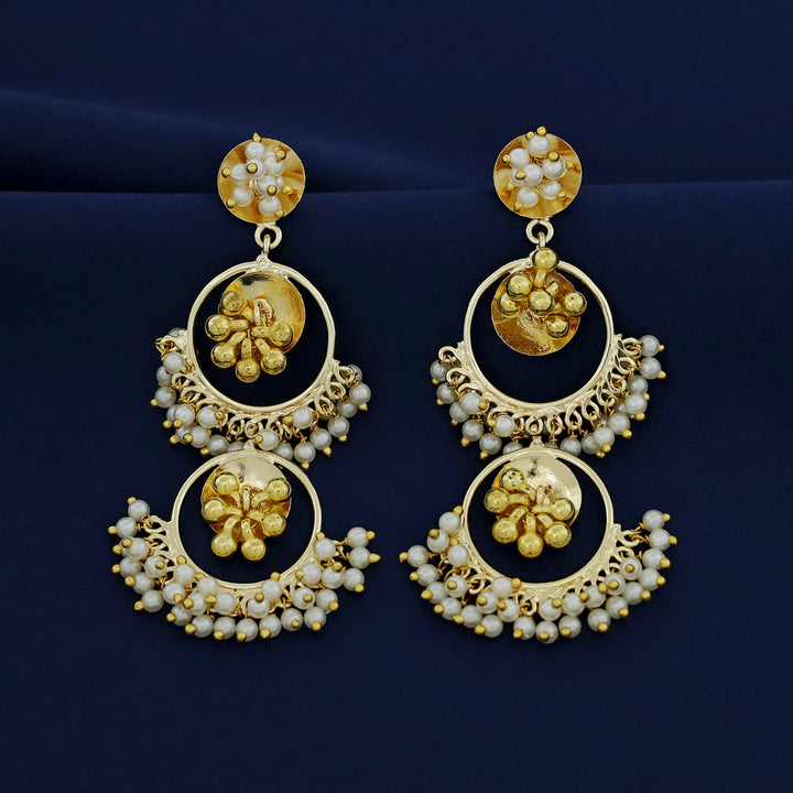 Dual Circle Ghungroo Pearl Hanging Earring
