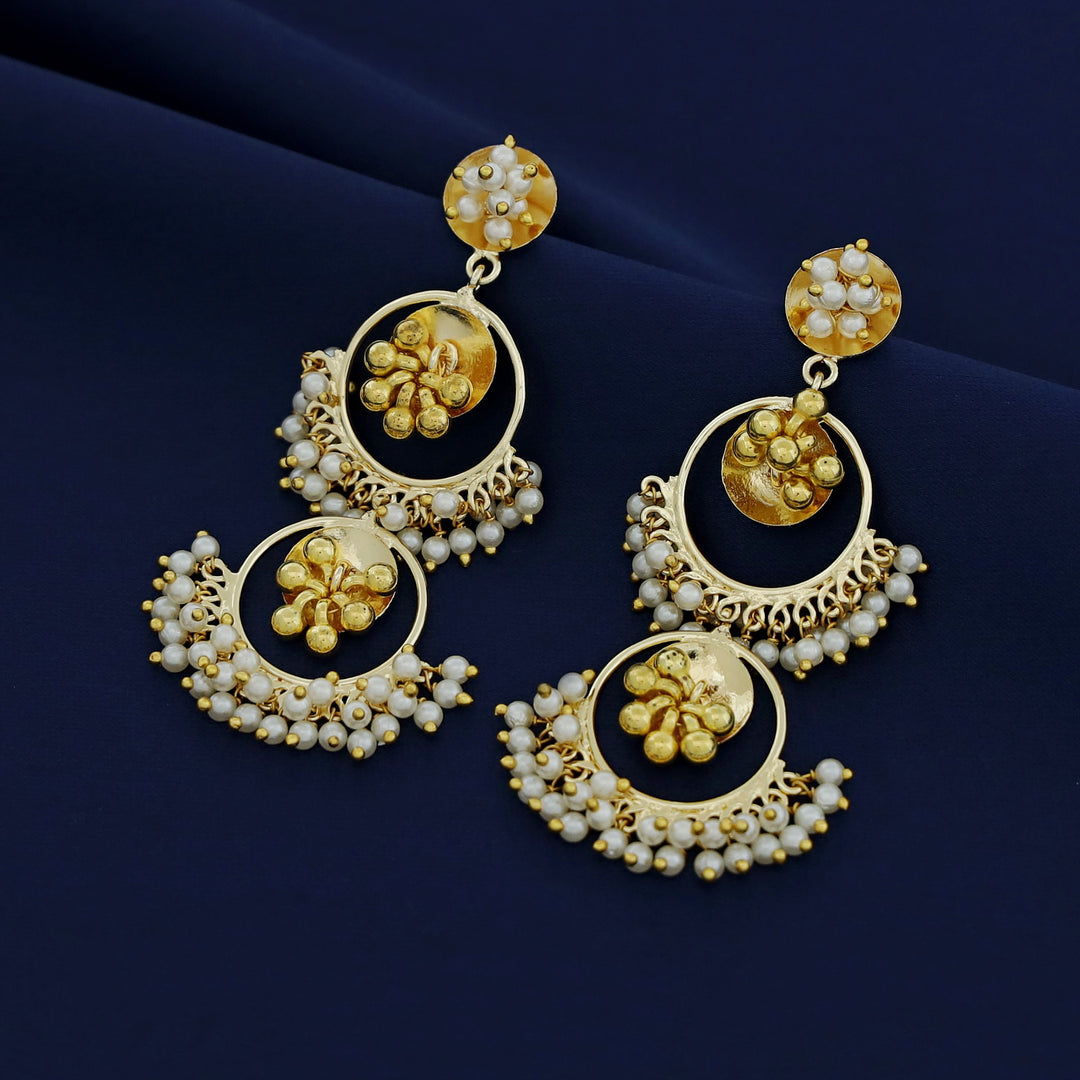 Dual Circle Ghungroo Pearl Hanging Earring