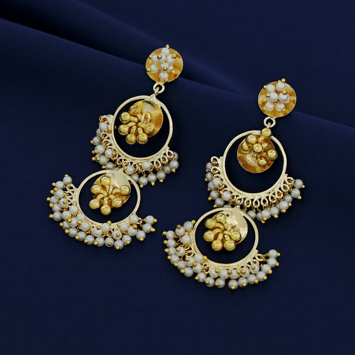 Dual Circle Ghungroo Pearl Hanging Earring