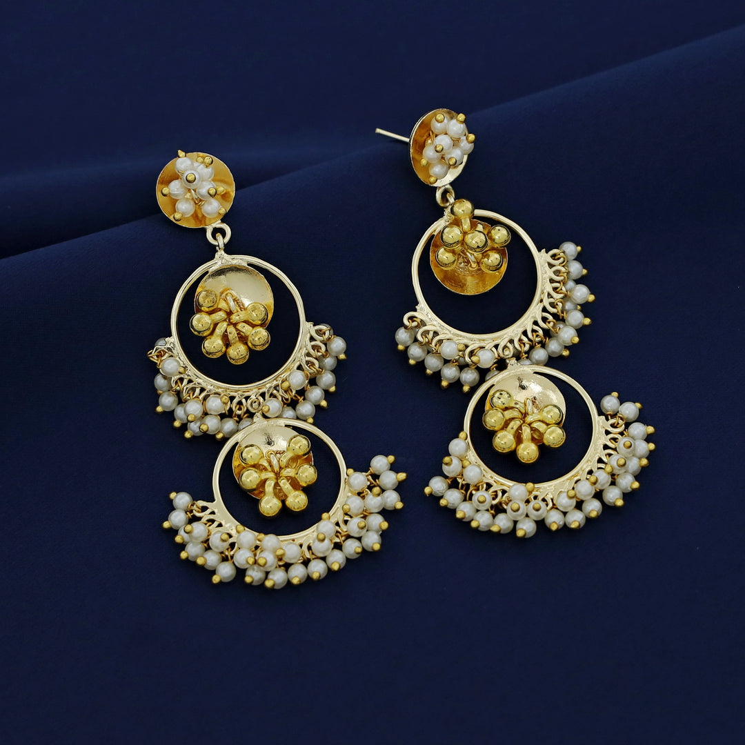 Dual Circle Ghungroo Pearl Hanging Earring