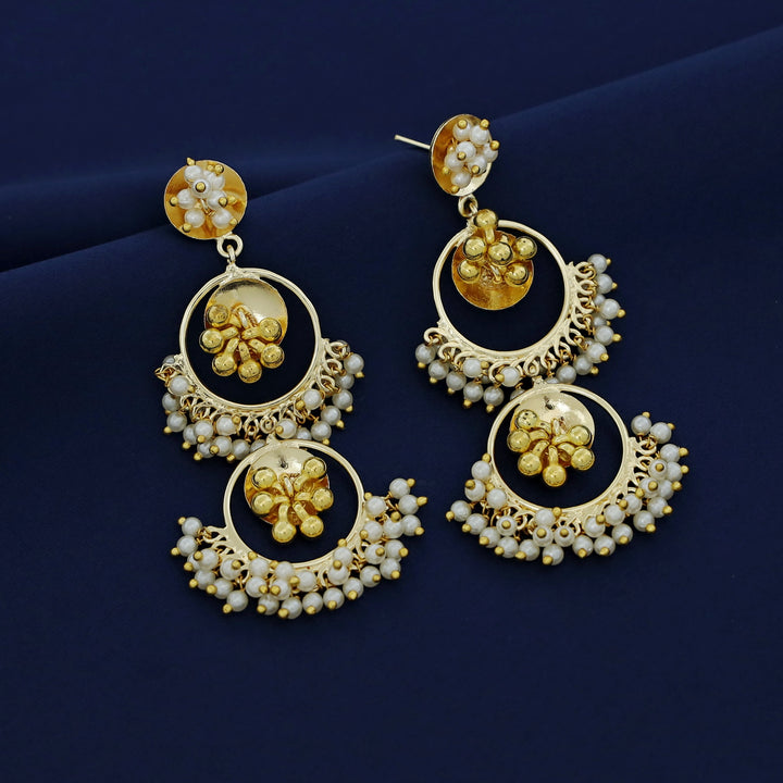 Dual Circle Ghungroo Pearl Hanging Earring