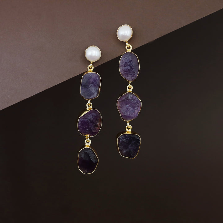 Tri Candy Raw Stone Pearl Earring