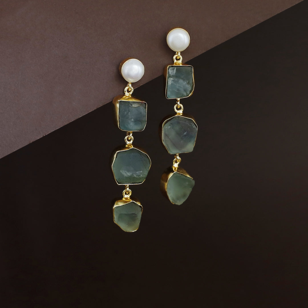 Tri Candy Raw Stone Pearl Earring