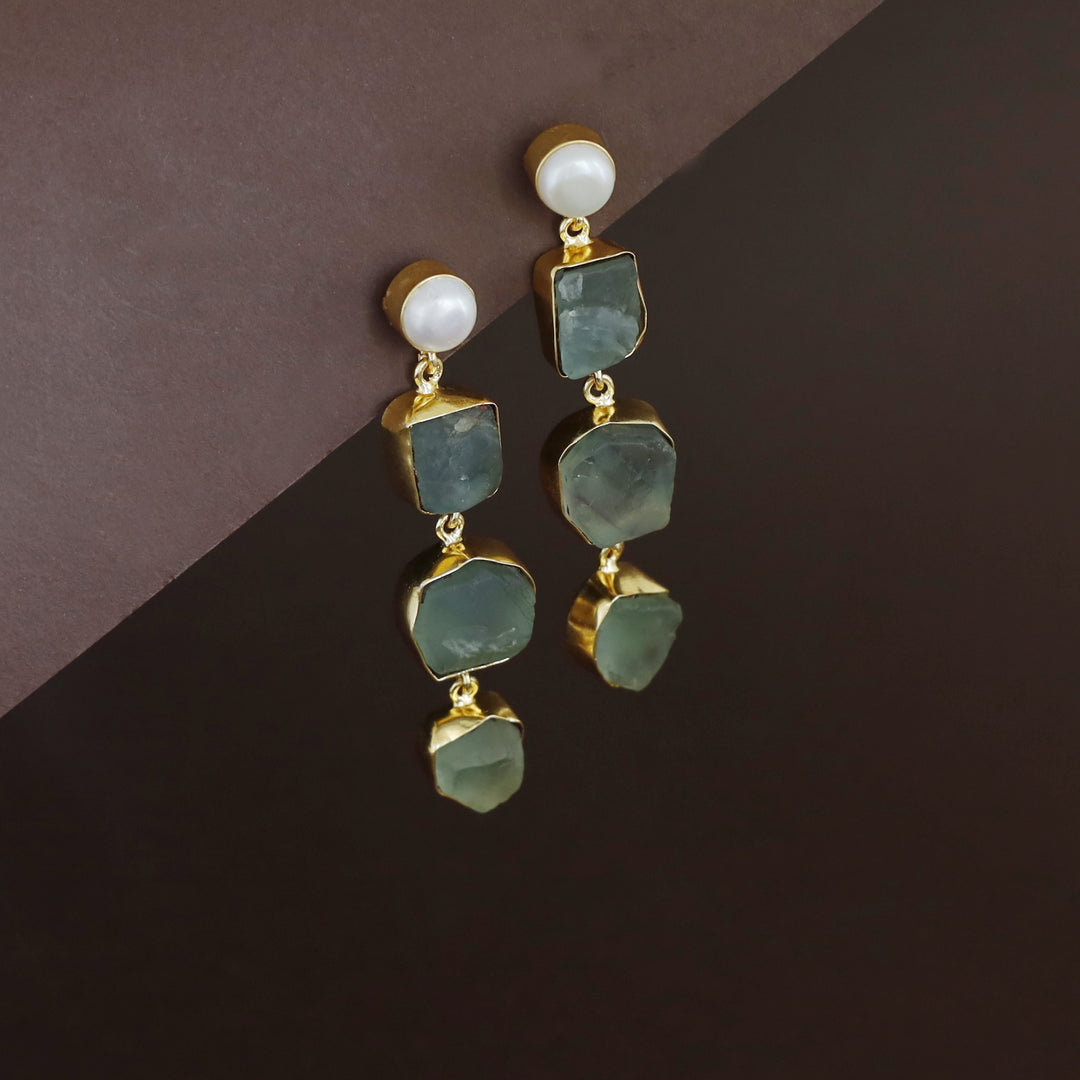 Tri Candy Raw Stone Pearl Earring