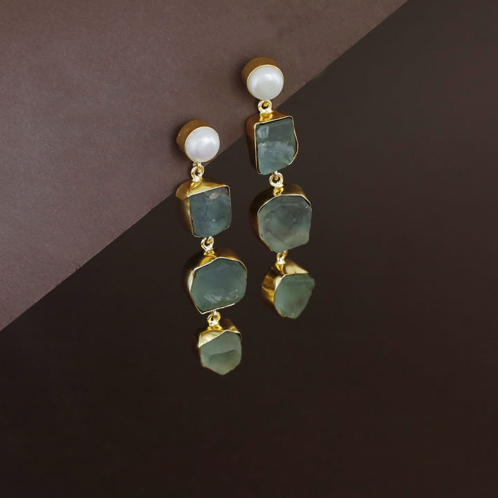 Tri Candy Raw Stone Pearl Earring