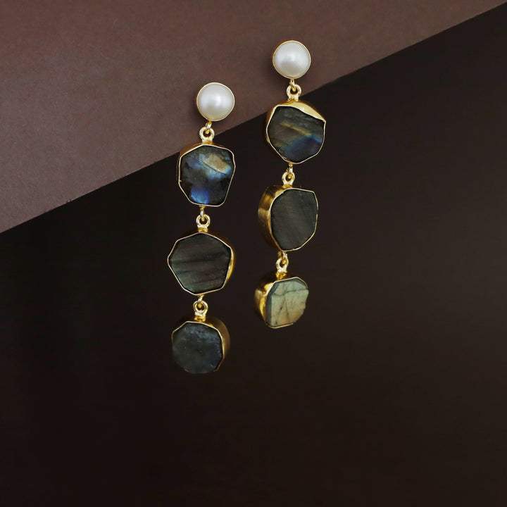 Tri Candy Raw Stone Pearl Earring