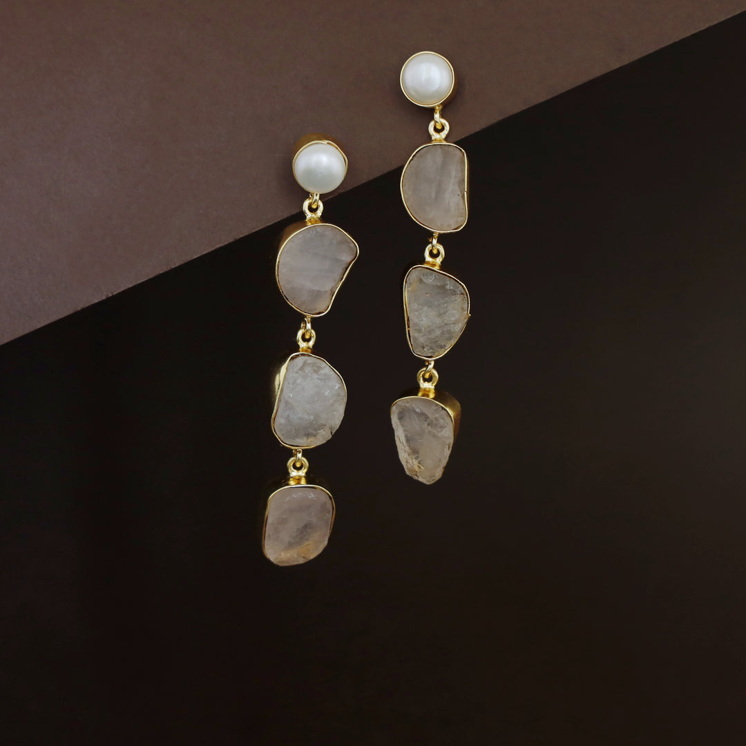 Tri Candy Raw Stone Pearl Earring
