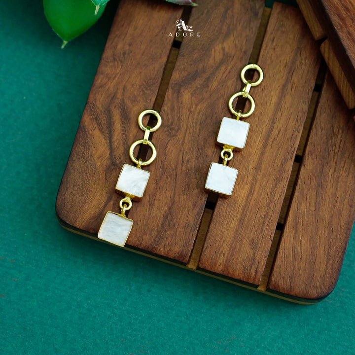 Elara Golden Twin Round Glossy Square Earring