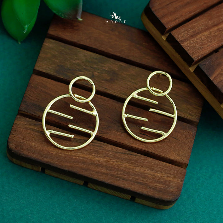Dual Golden Circle And Lines Earring