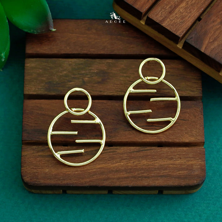 Dual Golden Circle And Lines Earring