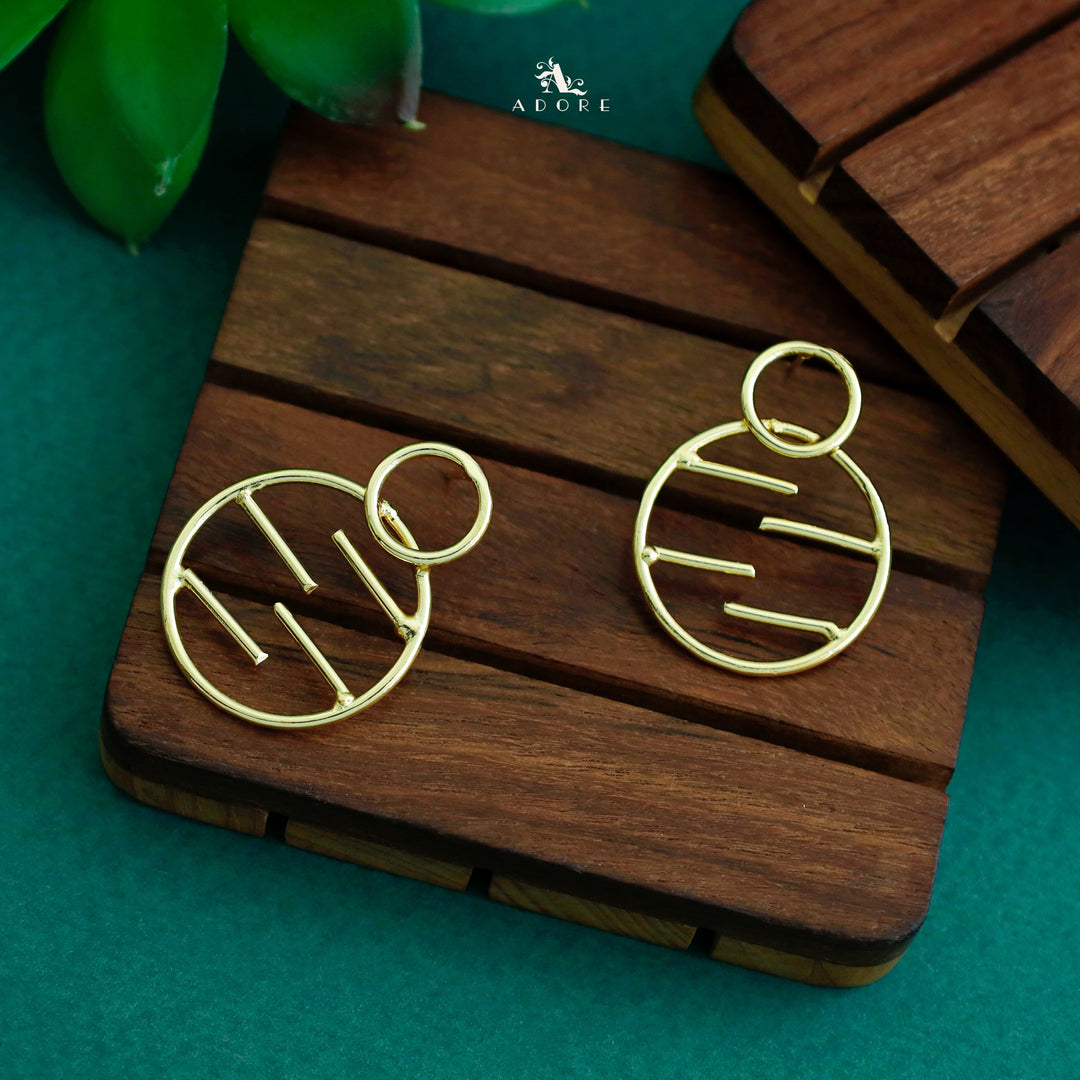 Dual Golden Circle And Lines Earring