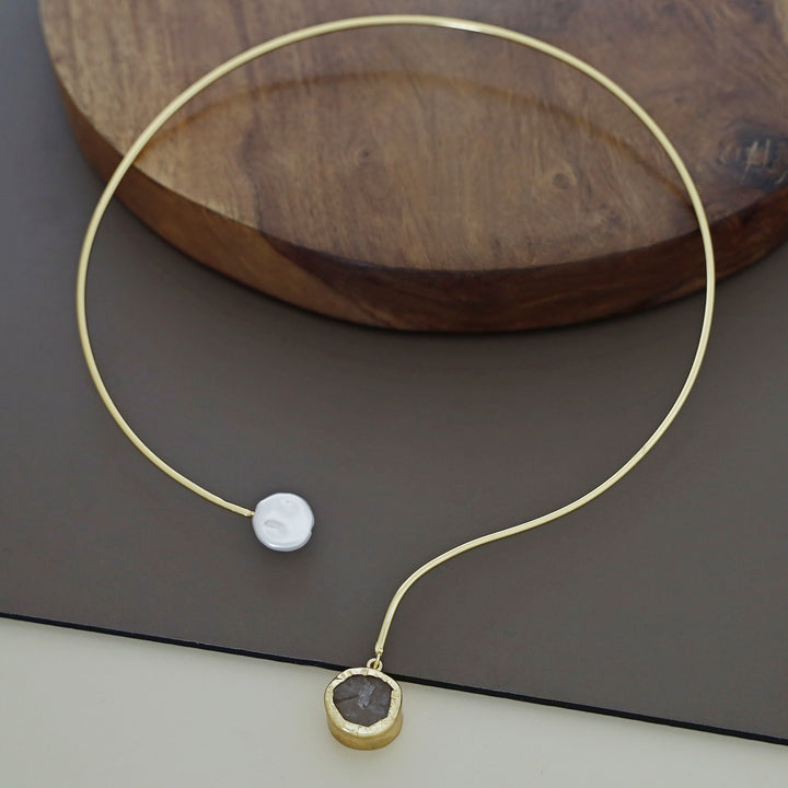 Nellie Golden Raw Stone + Baroque Neck Cuff