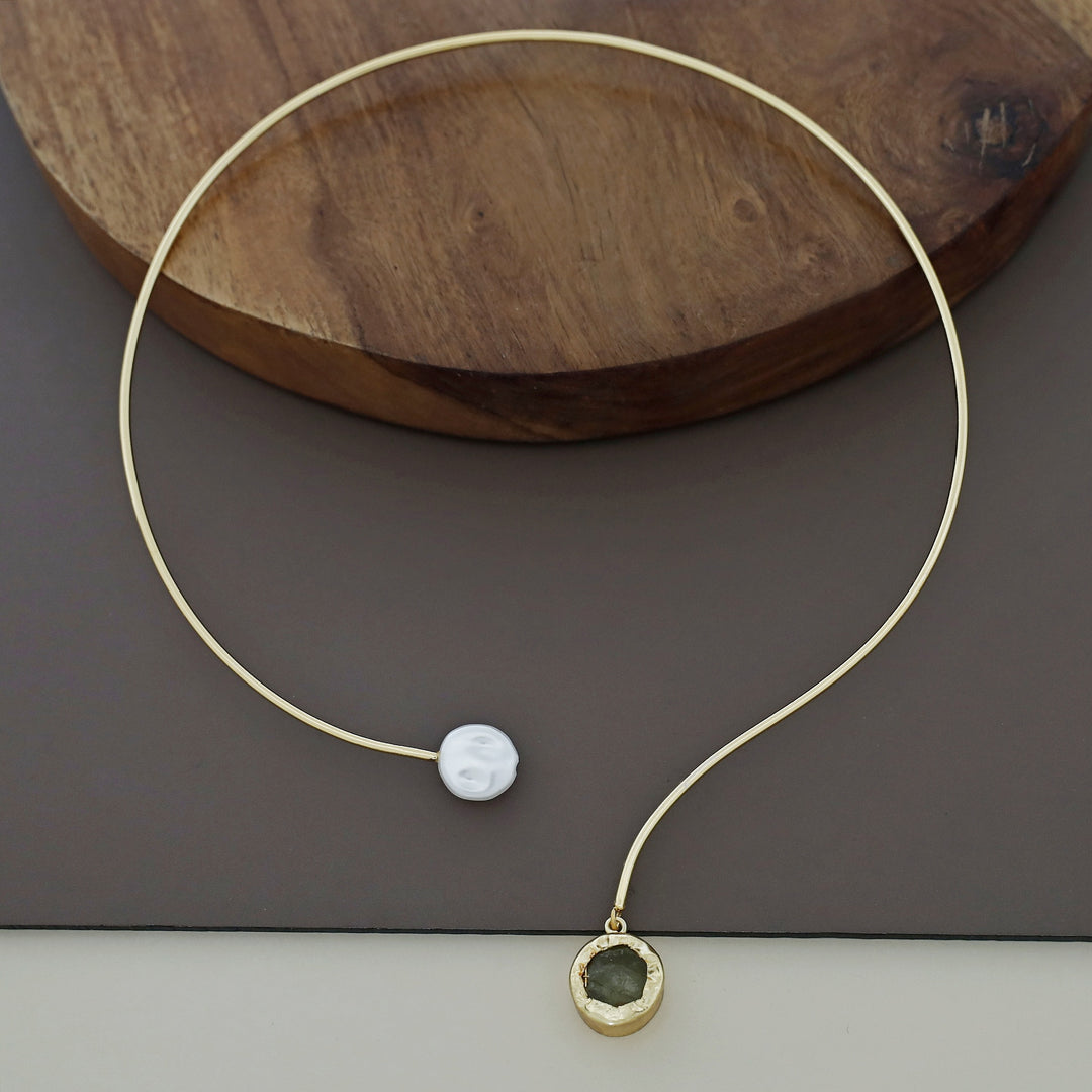Nellie Golden Raw Stone + Baroque Neck Cuff