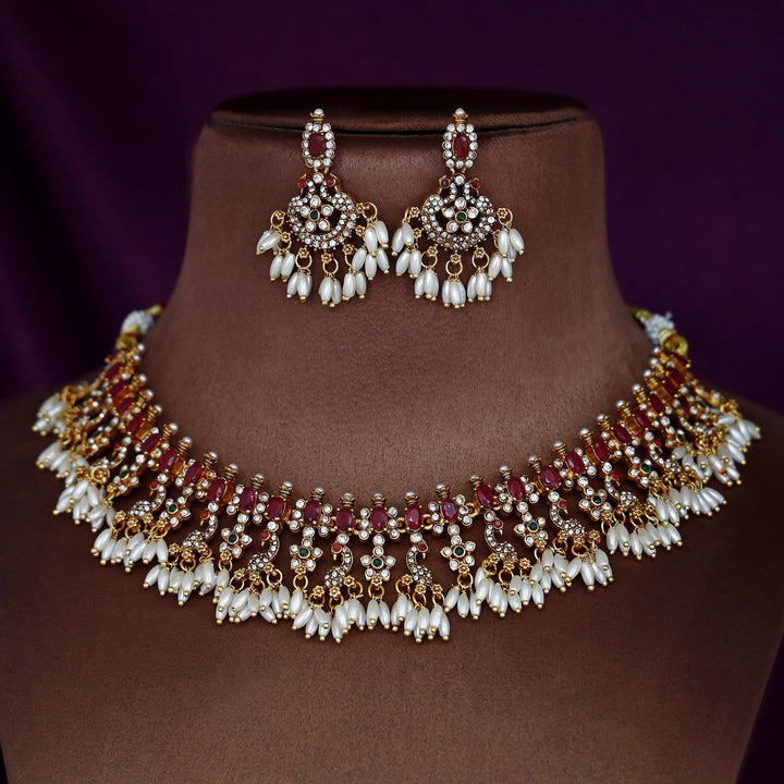 Amyra Traditional Rice Pearl Short Neckpiece With Earring
