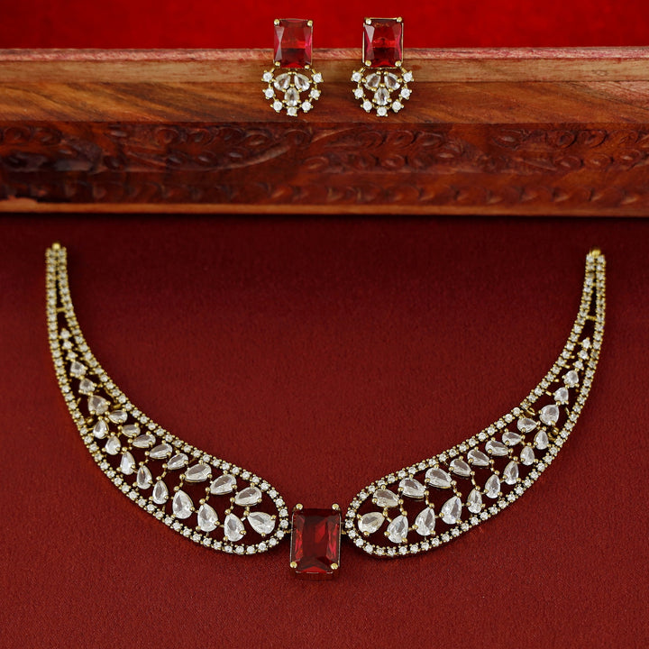 Meideya AD Stone Stiff Wing Neckpiece With Earring