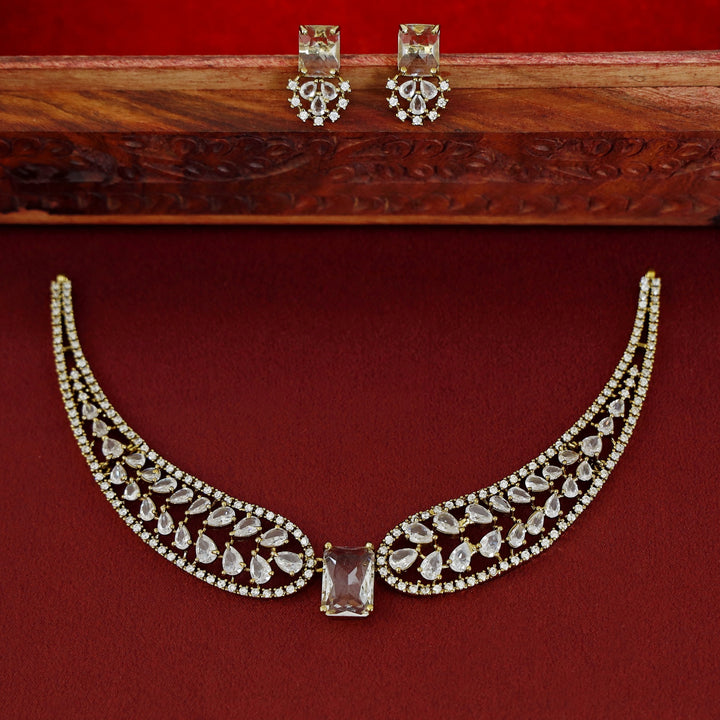 Meideya AD Stone Stiff Wing Neckpiece With Earring