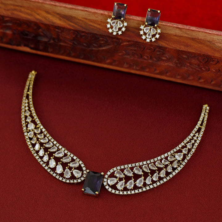 Meideya AD Stone Stiff Wing Neckpiece With Earring