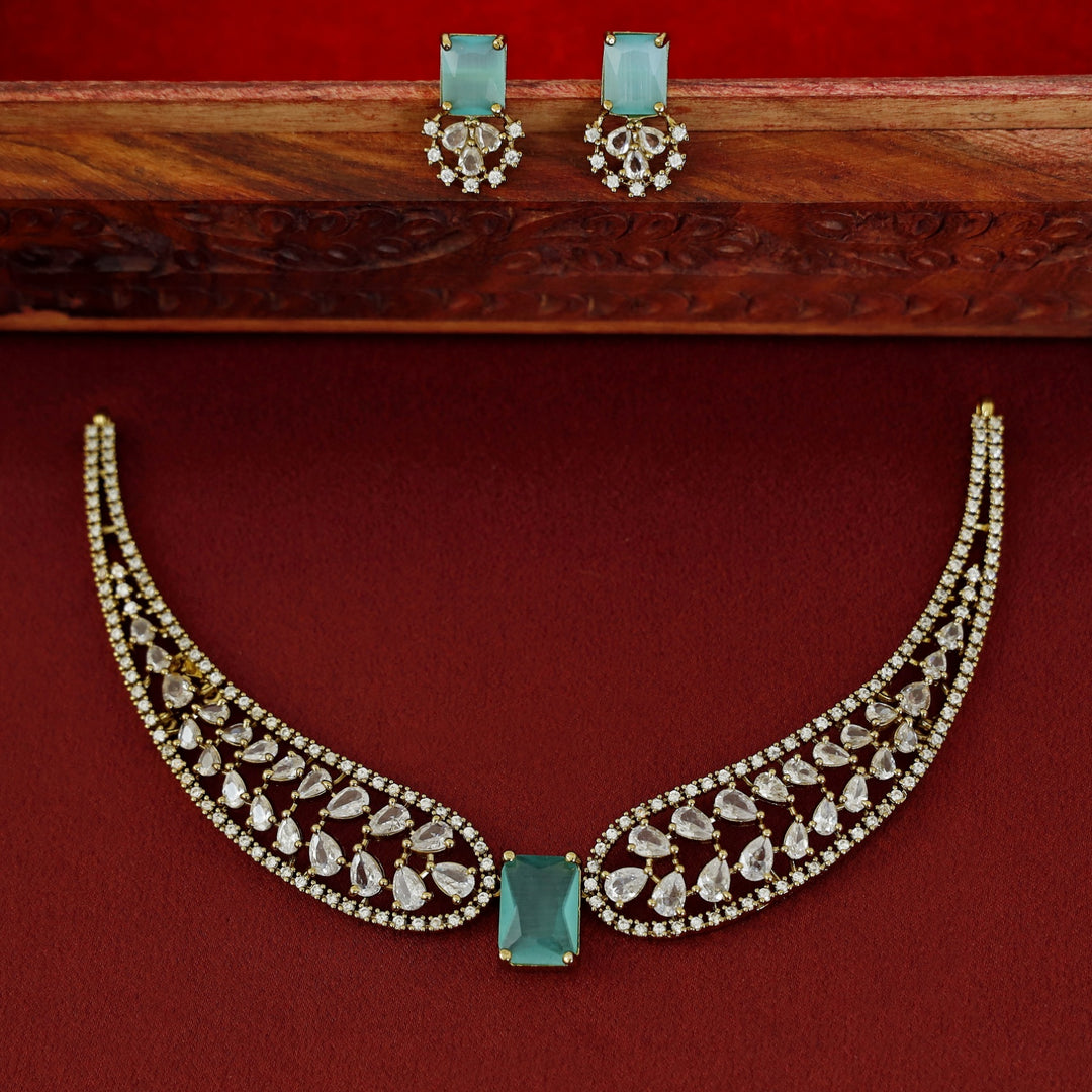 Meideya AD Stone Stiff Wing Neckpiece With Earring