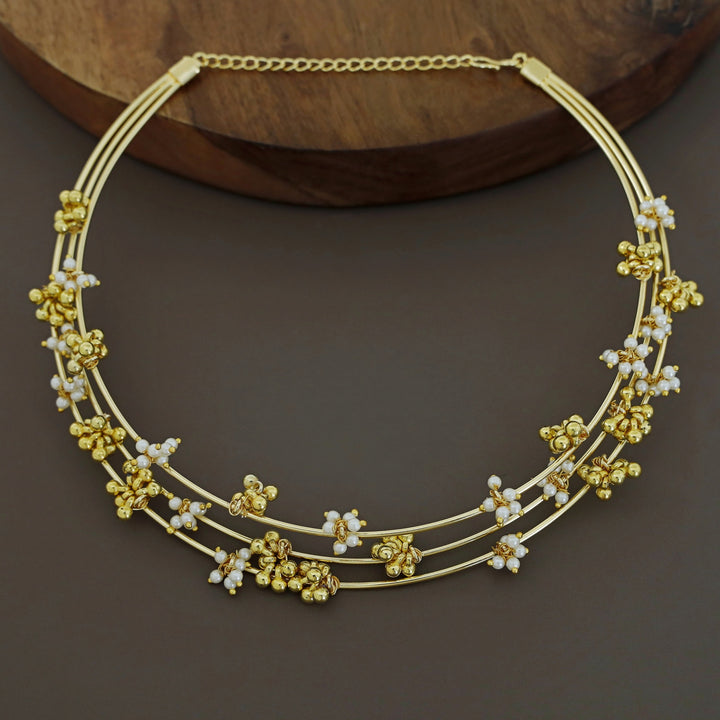 Golden Ghungroo Pearl 3 Layer Neck Cuff