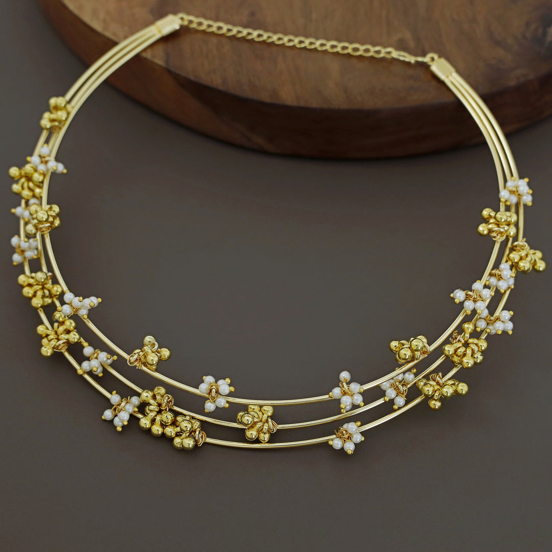 Golden Ghungroo Pearl 3 Layer Neck Cuff