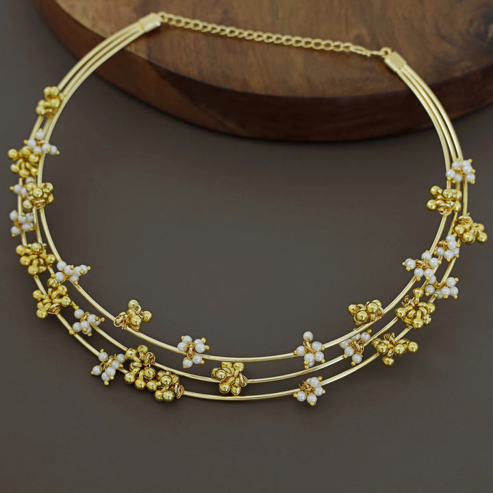 Golden Ghungroo Pearl 3 Layer Neck Cuff