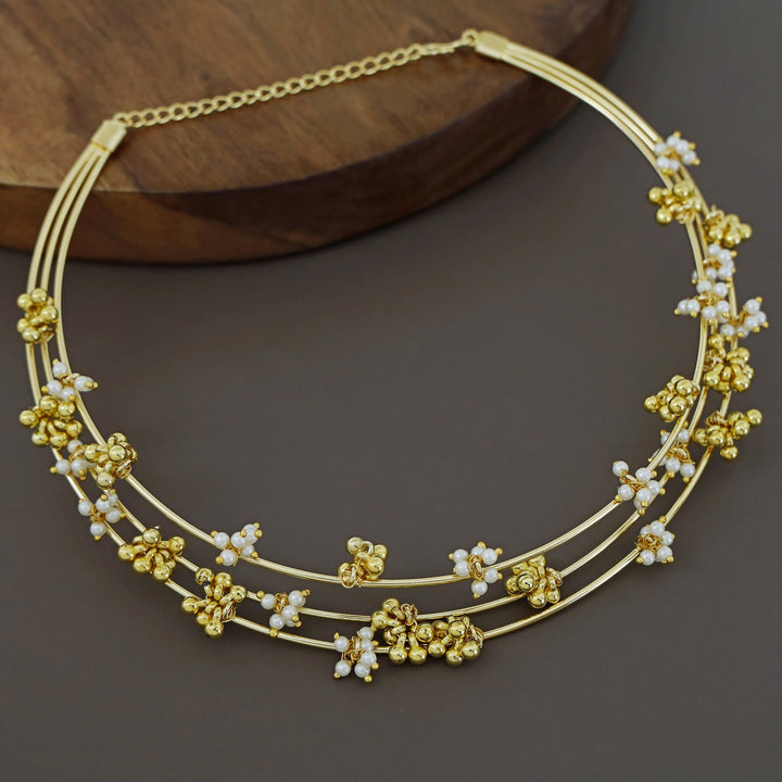 Golden Ghungroo Pearl 3 Layer Neck Cuff