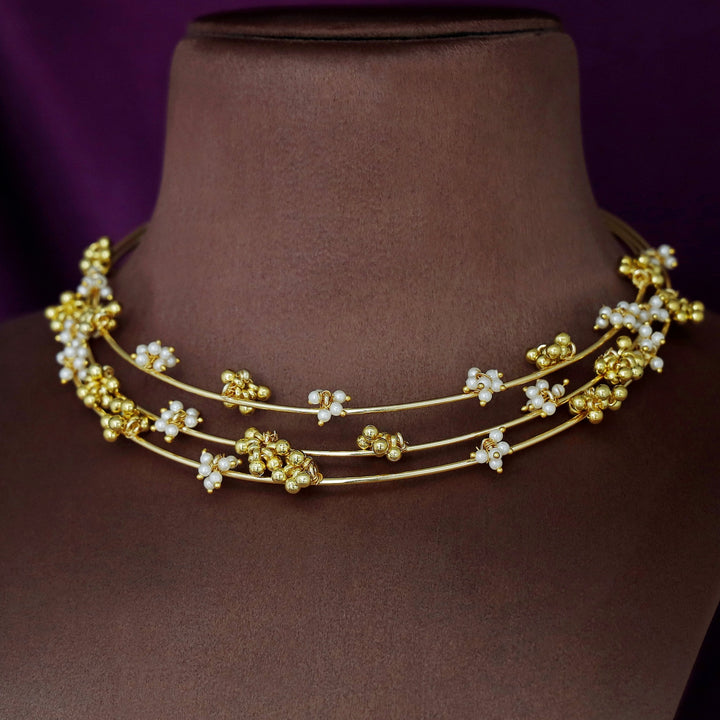 Golden Ghungroo Pearl 3 Layer Neck Cuff