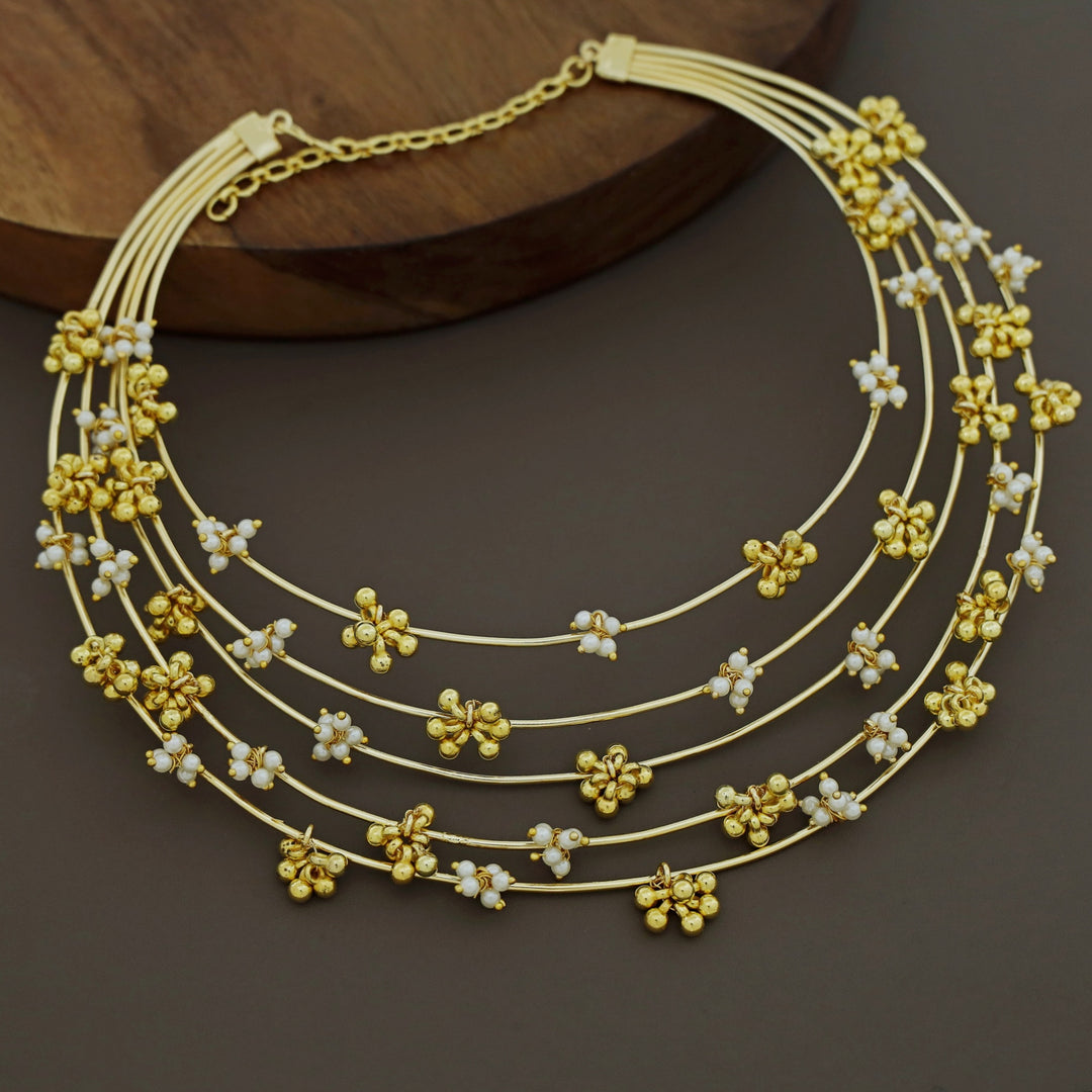 Golden Ghungroo Pearl 5 Layer Neck Cuffs ( Medium Size )