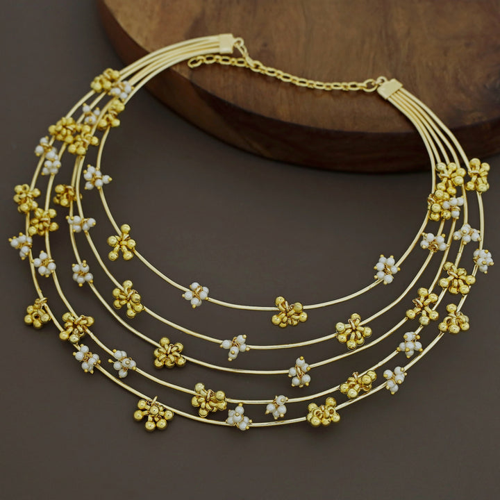 Golden Ghungroo Pearl 5 Layer Neck Cuffs ( Medium Size )