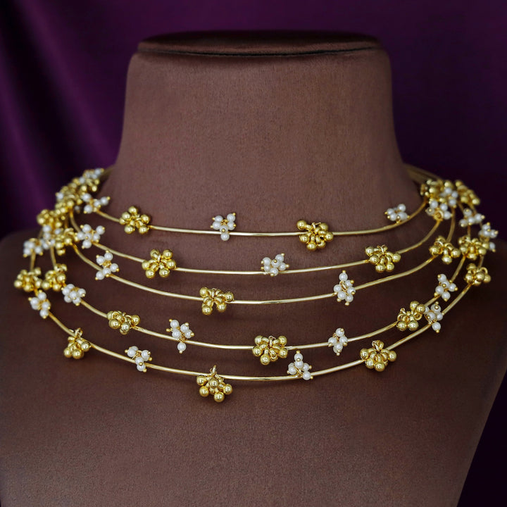 Golden Ghungroo Pearl 5 Layer Neck Cuffs ( Medium Size )