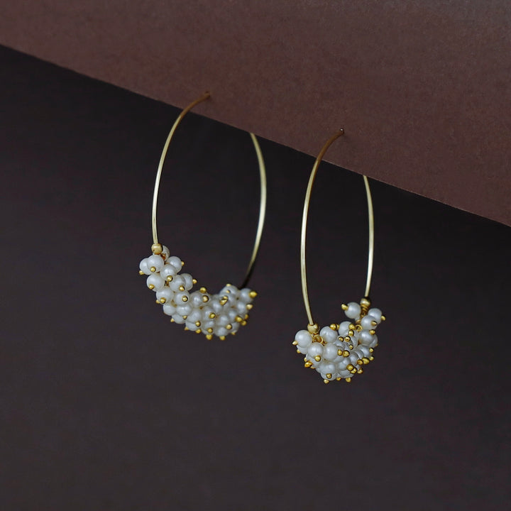Kecia Golden Cluster Pearl Hoop Earring