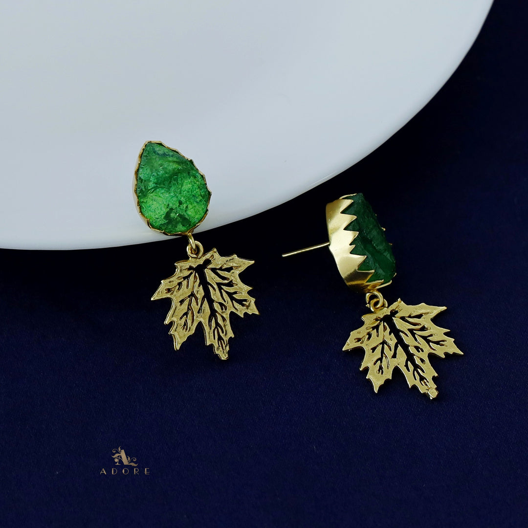 Golden Maple Leaf Dew Drop Dyed Stone Earring