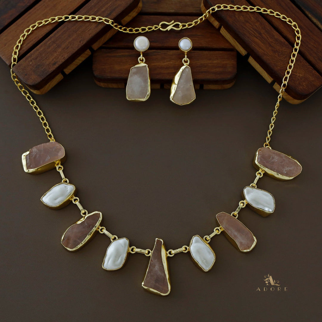 Celeste Raw stone Baroque Short Neckpiece with Earring