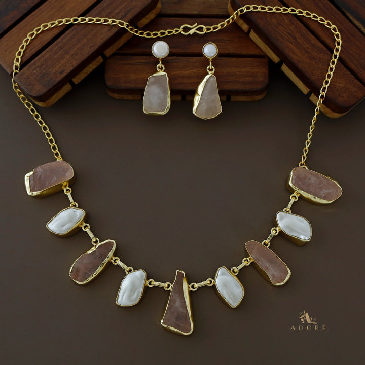 Celeste Raw stone Baroque Short Neckpiece with Earring
