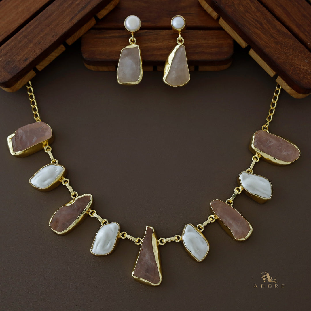 Celeste Raw stone Baroque Short Neckpiece with Earring