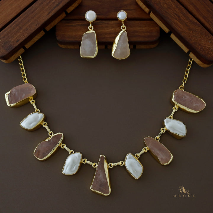 Celeste Raw stone Baroque Short Neckpiece with Earring