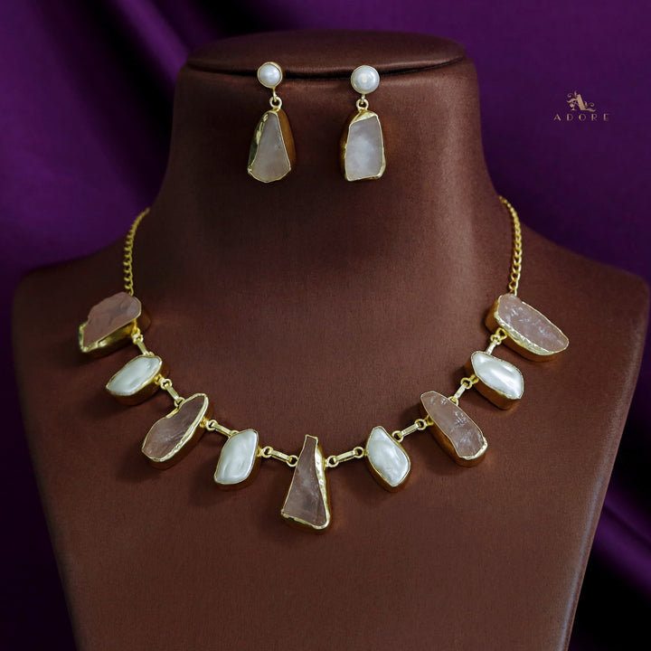 Celeste Raw stone Baroque Short Neckpiece with Earring