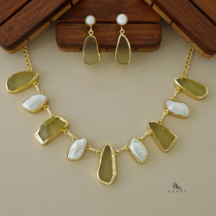 Celeste Raw stone Baroque Short Neckpiece with Earring