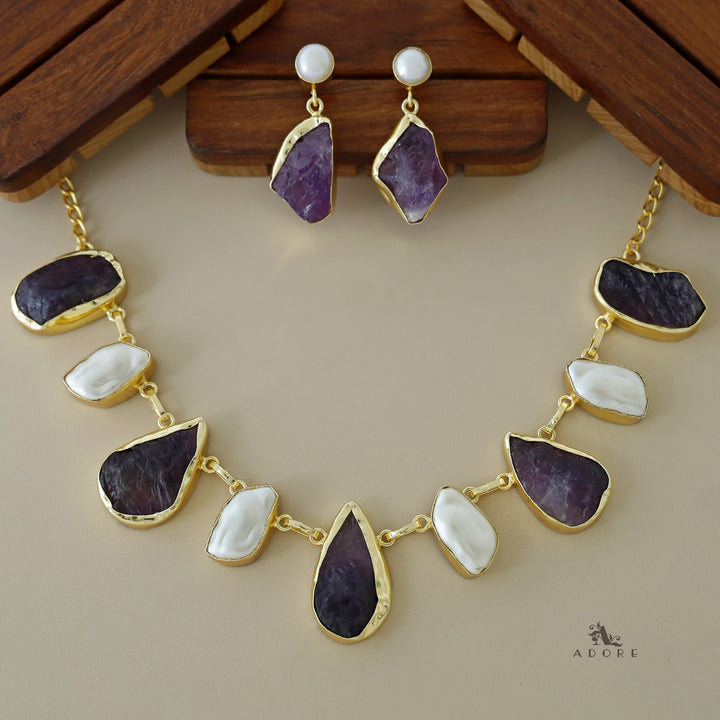 Celeste Raw stone Baroque Short Neckpiece with Earring