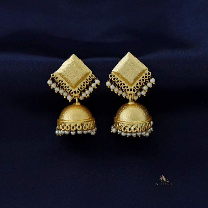Golden Engraved Textured Pearl Jhumka