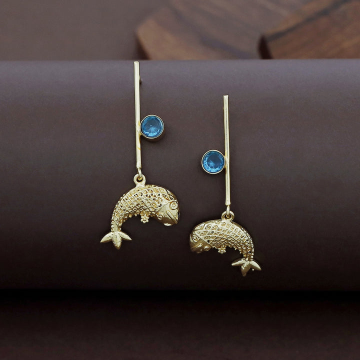 Golden Stick Glossy Stone Fish Earring