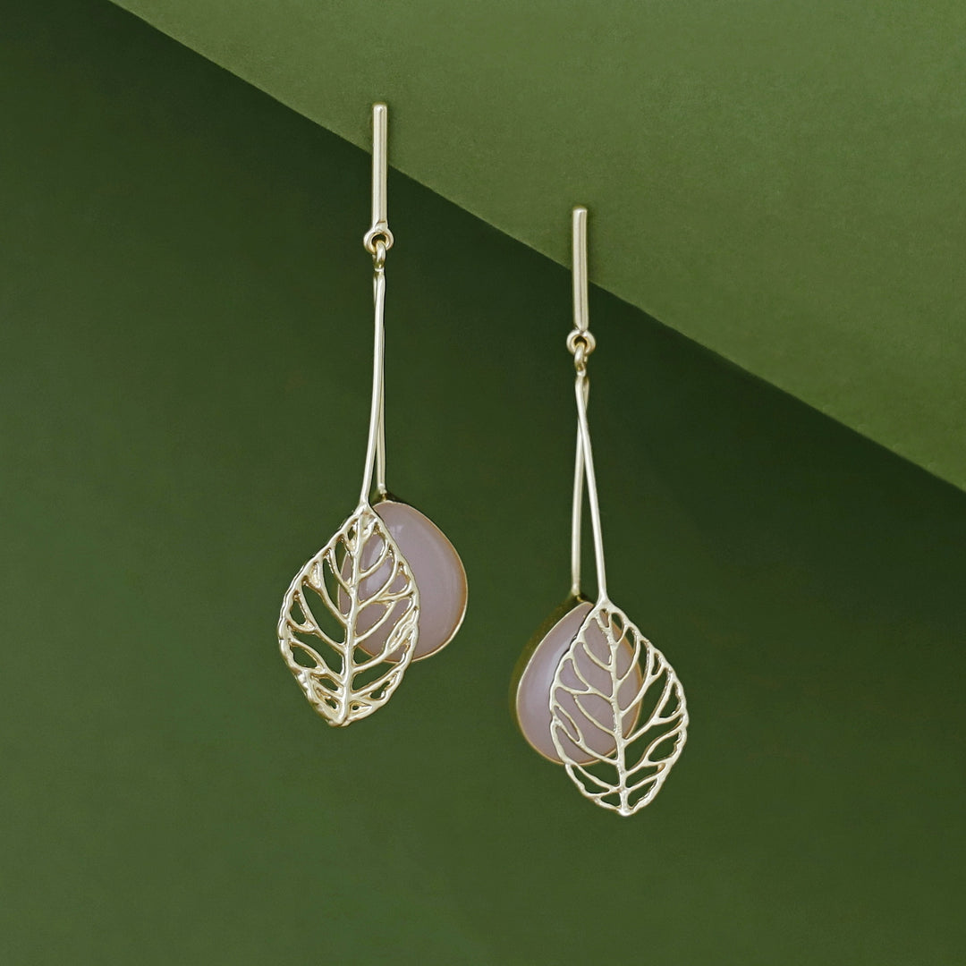 Aayla Golden Leafy Glossy Stone Earring
