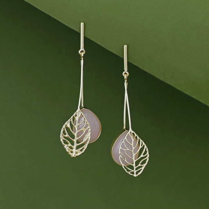 Aayla Golden Leafy Glossy Stone Earring