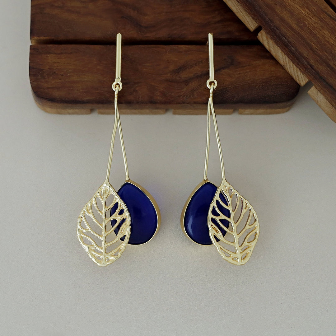 Aayla Golden Leafy Glossy Stone Earring