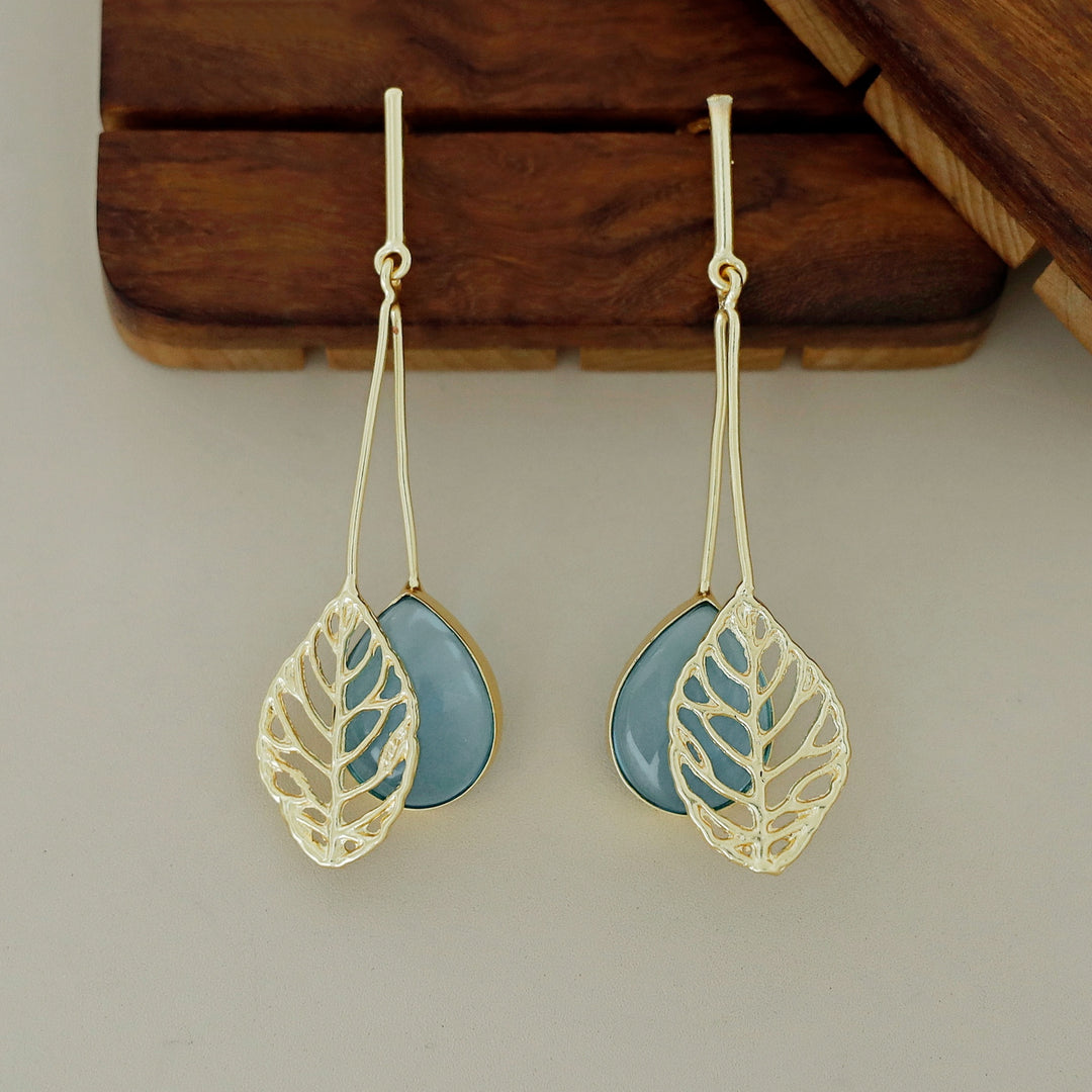 Aayla Golden Leafy Glossy Stone Earring