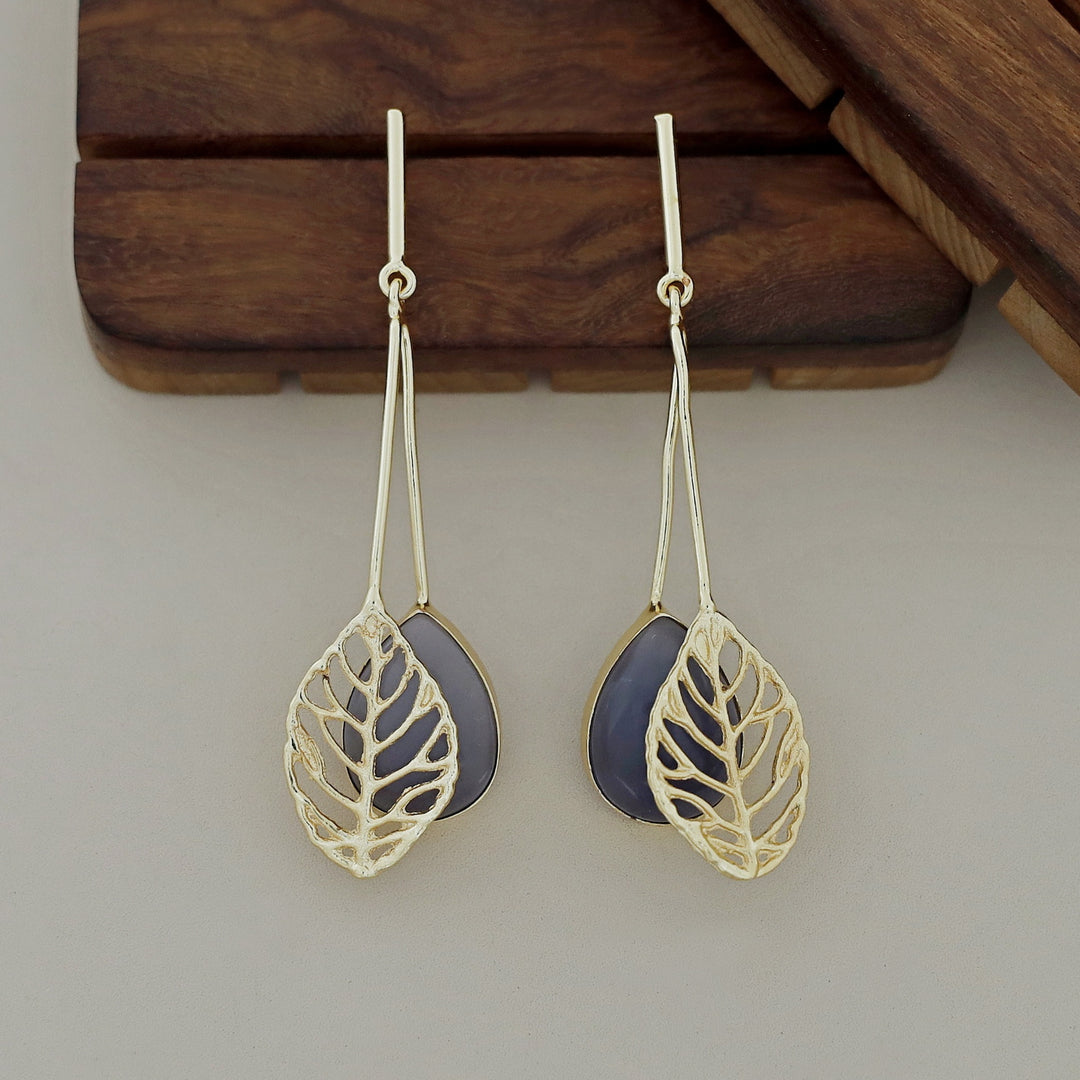 Aayla Golden Leafy Glossy Stone Earring