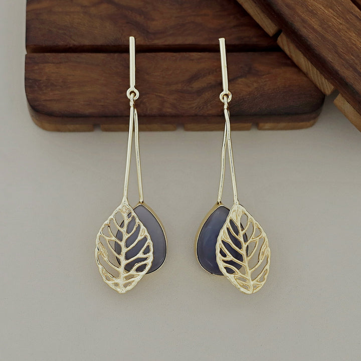 Aayla Golden Leafy Glossy Stone Earring
