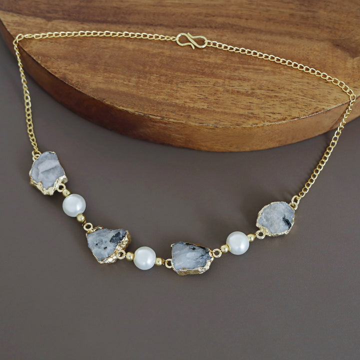 Electro Plated Raw Stone + Pearl Short Neckpiece