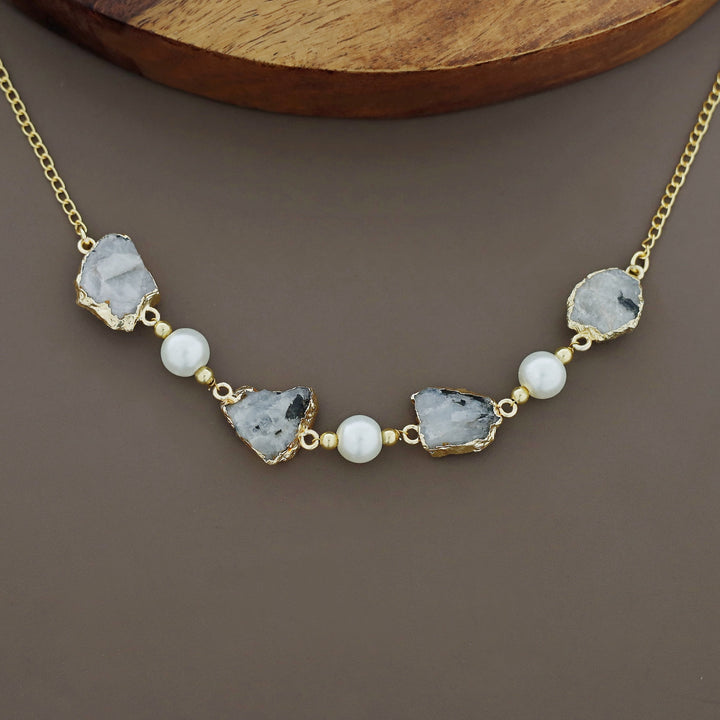 Electro Plated Raw Stone + Pearl Short Neckpiece